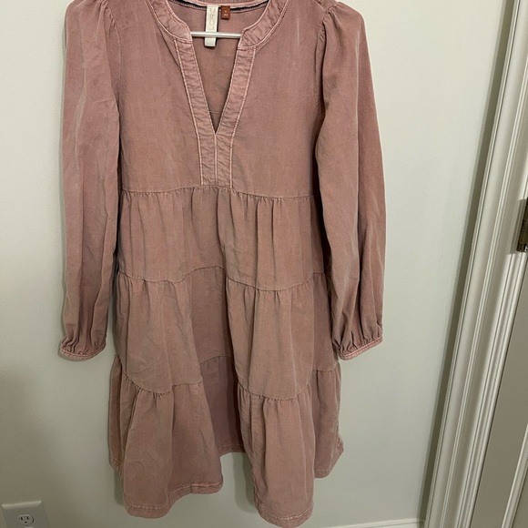 Pilcro (Anthropologie) Laney Tiered Corduroy Dress in Pink - Picture 2 of 4